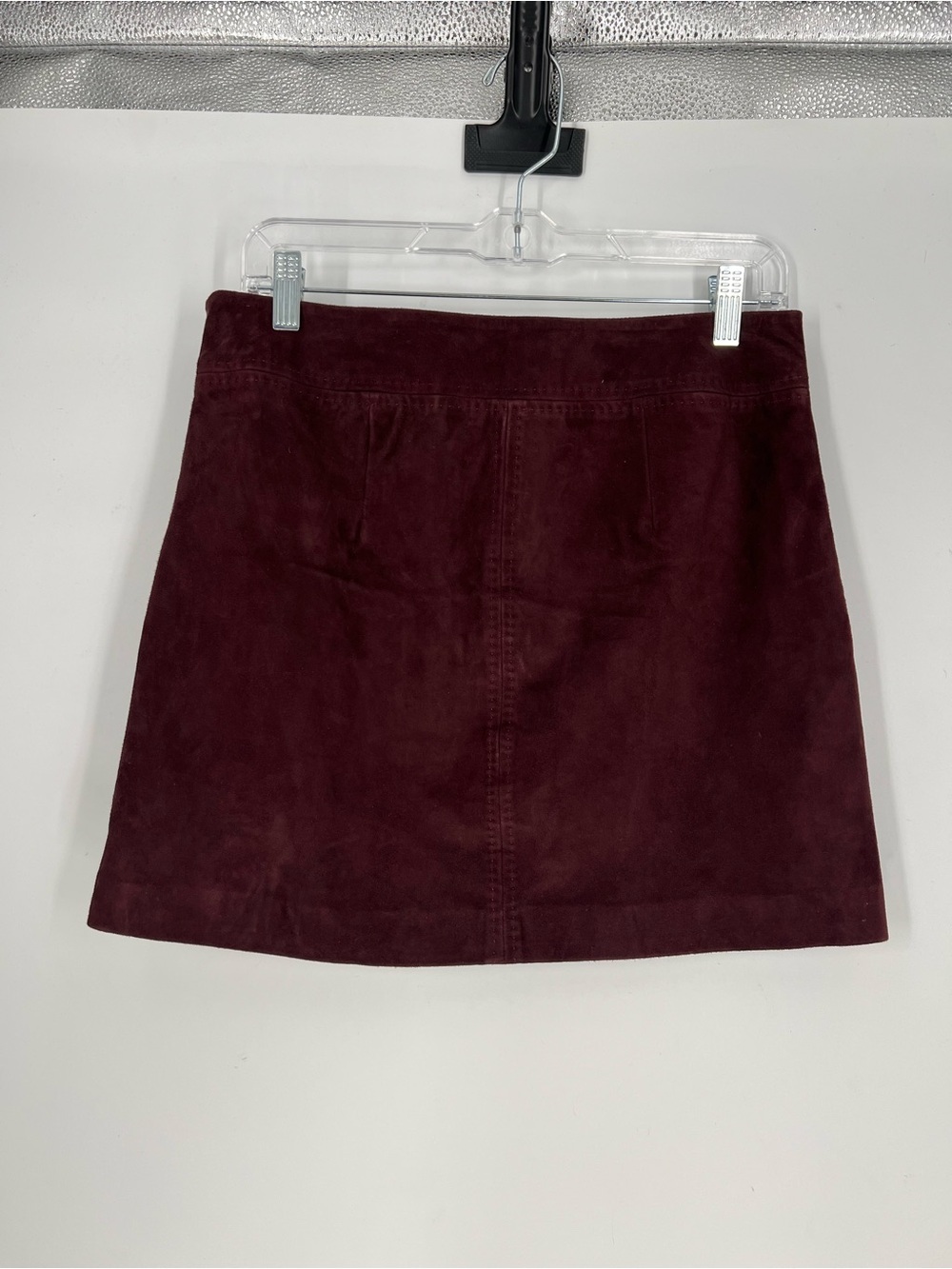 Trina Turk Burgundy Suede A-Line Stitched Classic Designer Mini Skirt 4 NWT - Picture 6 of 8